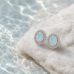 Natural Gemstone Halo Stud Earrings