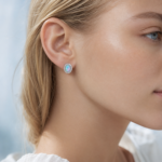 Natural Gemstone Halo Stud Earrings - Image 2